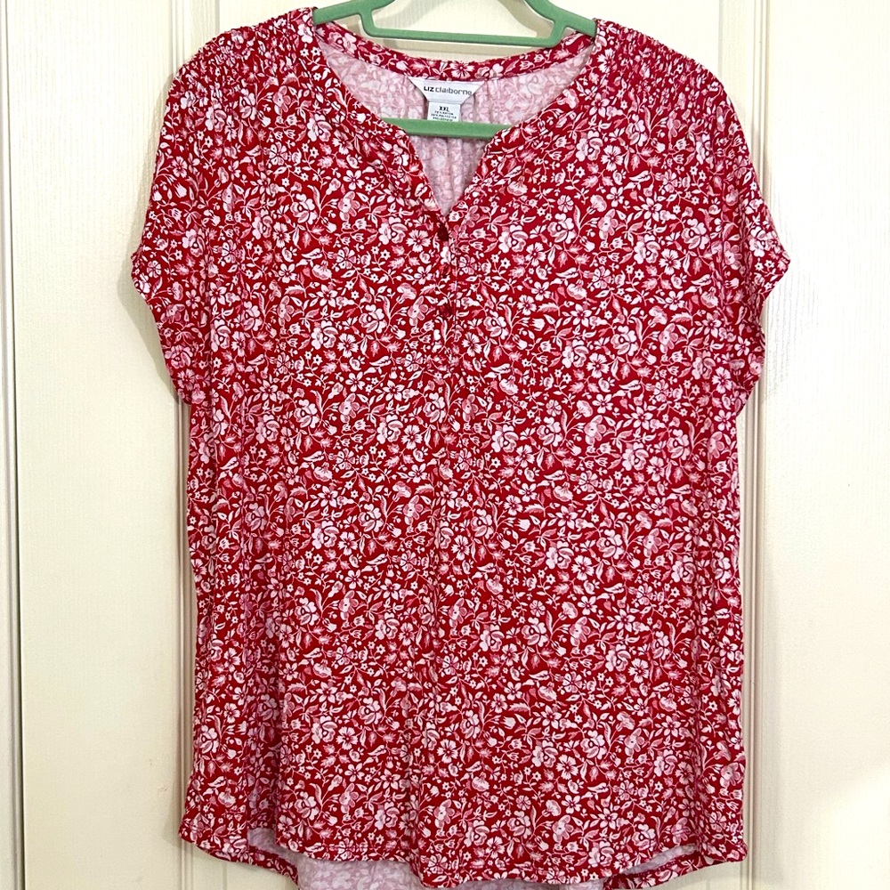 Chic Red Floral Women's Blouse XXL